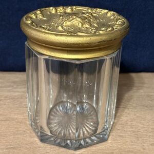 Antique-Style Glass Vanity Jar with Decorative Gold Lid